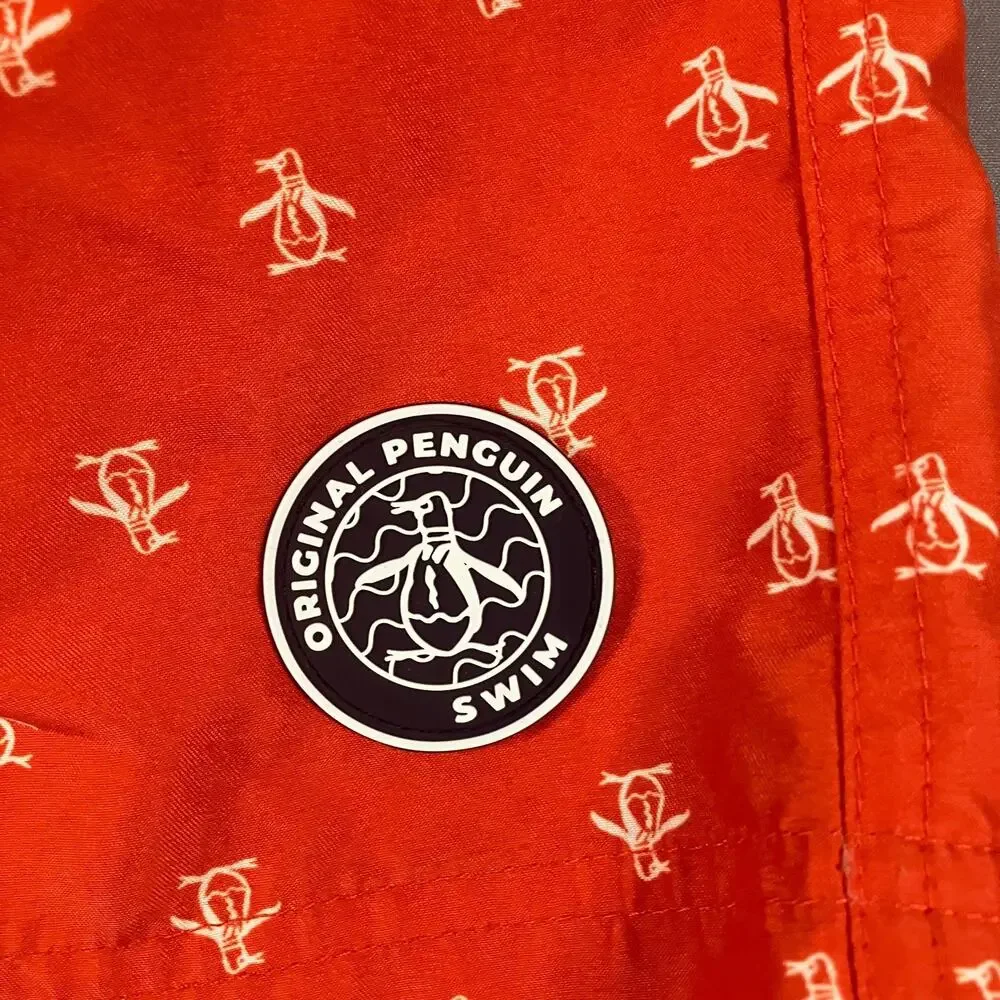 Original Penguin Swim Trunks Boys Medium‎ Red White Penguin Logo Print Board Sho